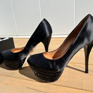 L.A.M.B Black Silk platform pump